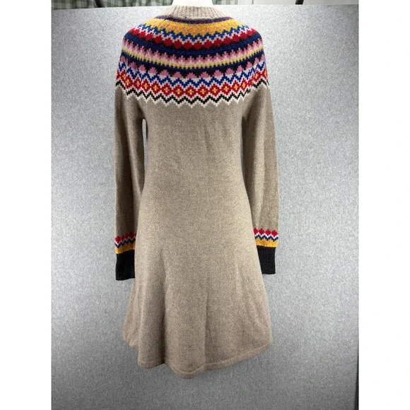 Boden Fair Isle Knit Midi Sweater Dress Wool Alpaca Nordic Melange Taupe Size 2 - Picture 13 of 14